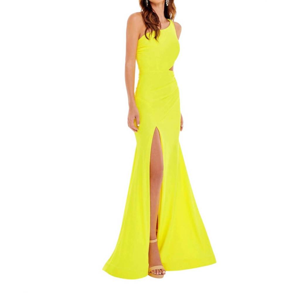 NEW RACHEL ALLAN cut out side prom dress in yellow